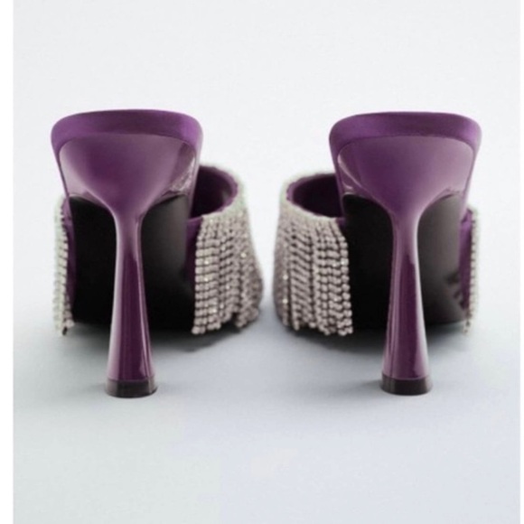 NWT. Zara Purple Sparkly Heeled Sandals with Rhinestone Fringe. Size 6,5. - Picture 6 of 8